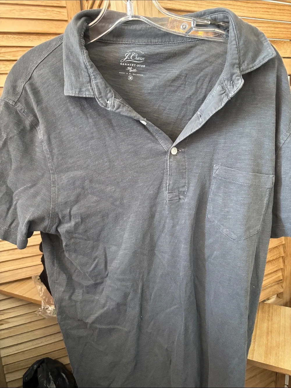 J. Crew Men's Charcoal Polo with Chest Pocket Medium